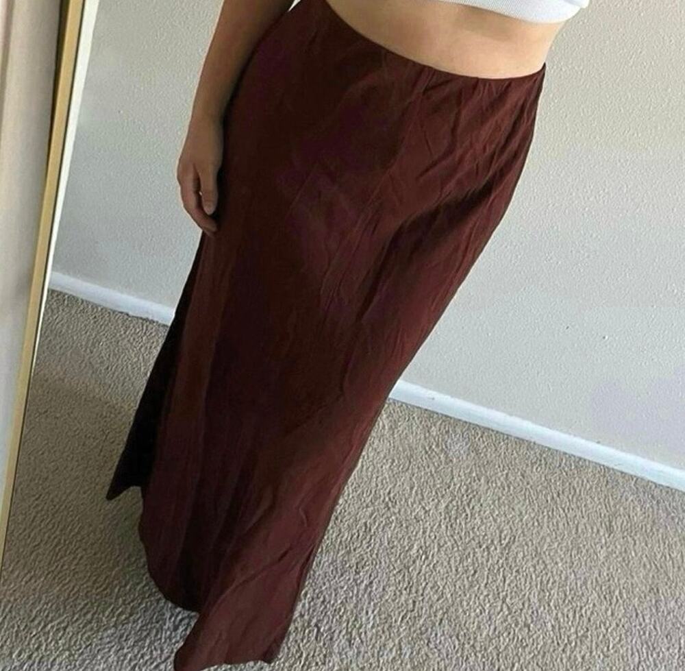 Sportsgirl Brown linen bias cut Maxi Skirt minimalist neutral coastal vacation